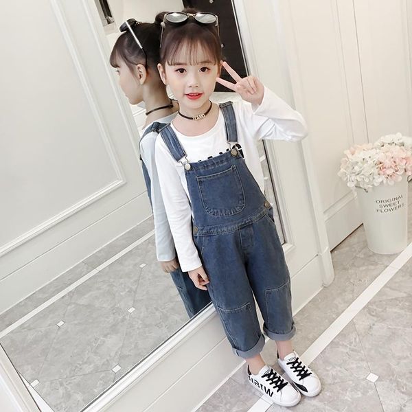 

jumpsuits kids girls denim overalls autumn bib jeans casual playsuit pants for outfits rompers 3-12 years children clothes, Blue