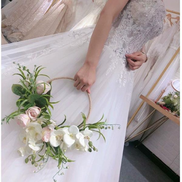 

wedding flowers rose hoop bouquet portable garland bride bridesmaid team flower artificial bridal floral