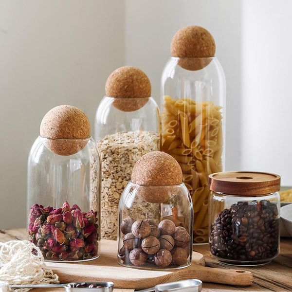 

storage bottles & jars glass transparent sealed bottle ball cork lead-jar tea cereals tank spice can grains container