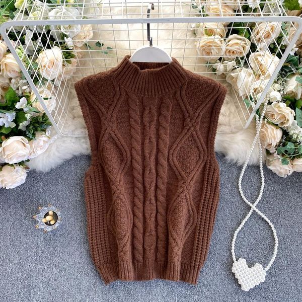 

women's vests quality knitted vest o-neck sweater autumn korean sweaters casual loose sleeveless brown / apricot, Black;white