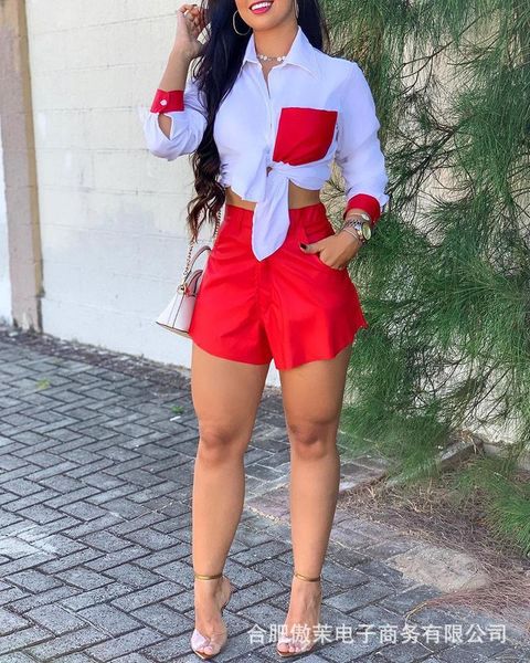 

women's tracksuits ladies red stitching shirt shorts suit, Gray