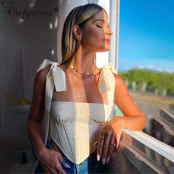 

colysmo y2k cami women lace up boning tank fashion square neck solid color ladies club party wear holiday casual crop 210527, White