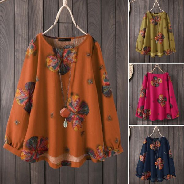 

blouses 2021 kaftan women's floral blouse printed spring shirts casual blusas female o neck plus size tunic chemise, White