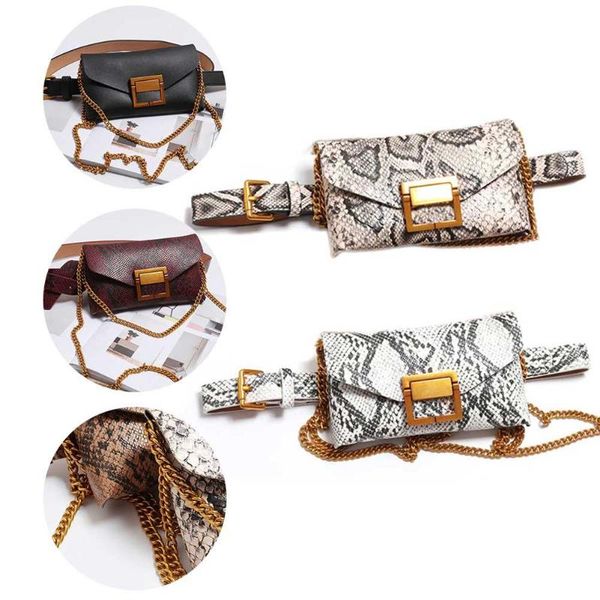 

waist bags women's sports pockets europe and the united states fashion snakeskin casual wear with chain bag diagonal belt