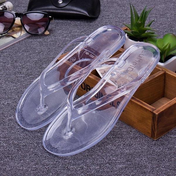 

flip flops women flat transparent beach shoes sandals non-slip summer crystal korean bathroom slippers plastic fs21s168, Black