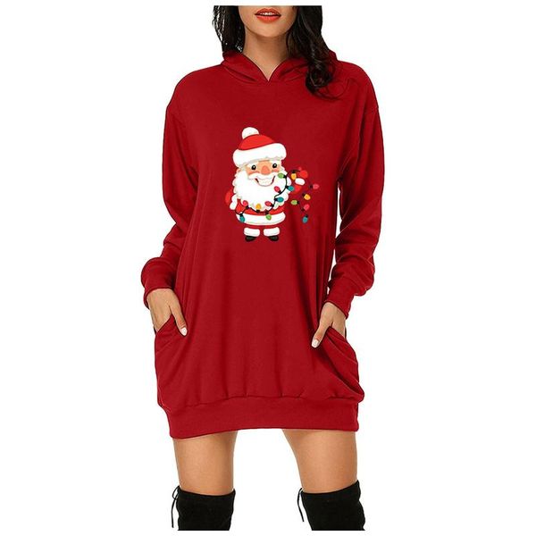 

women's hoodies & sweatshirts women winter hooded dress fashion christmas prints bag hip long sleeves mini navidad drop, Black