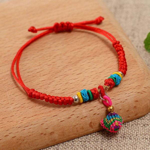 

dragon boat festival hand woven colorful rope bracelet hanging zongzi strawberry red rope bracelet adjustable pull style, Golden;silver