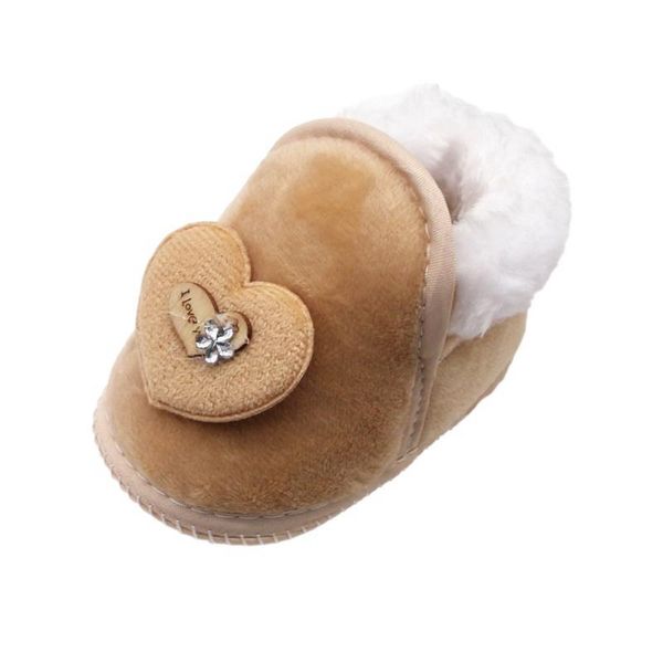 

first walkers winter plus velvet baby girls cotton infant kid heart printed boots toddler non-slip soft soled walking shoes 0-18m