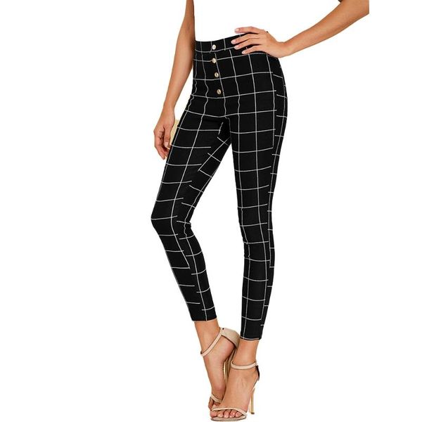 

women's pants & capris 2021 pencil all seasons casual plaid button elastic fashionable high waist close-fitting y2k versatile bottoms, Black;white