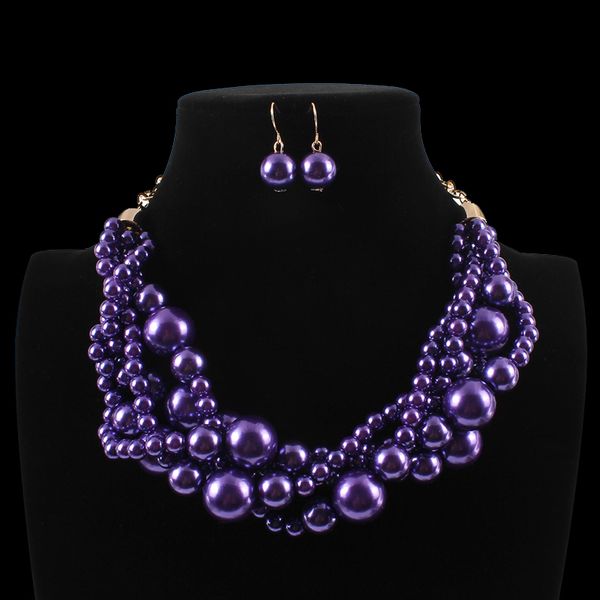 

jewelry sets multi layer purple beads winding necklace & pendant fashion chain chokers african collar nigerian wedding indian, Black