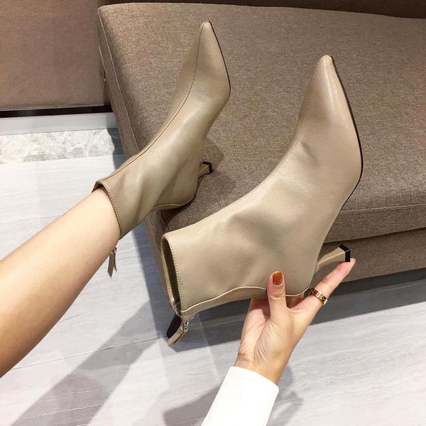 

boots apricot small heel short women's fashion versatile thin heels 2021 autumn and winter pointed high, Black
