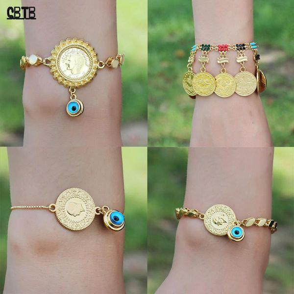 

charm bracelets adjustable blue evil eye bracelet muslim oman coin gold jewelry luxury for woman accessories gift wholesale, Golden;silver