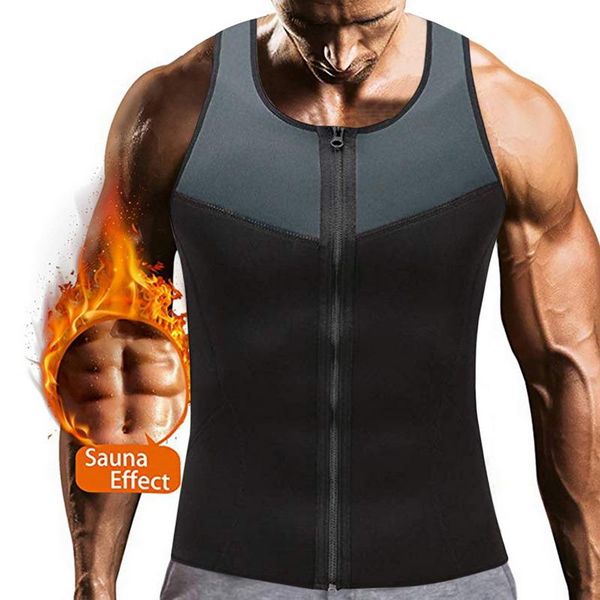 

waist support 1days ship men fashion fitness gym neoprene sauna vest sweaty trainer body shaper slimming suit weight loss zipper, Black;gray