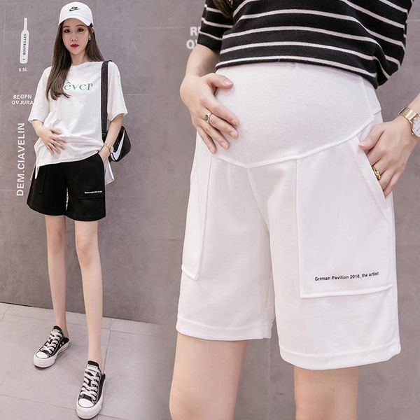 

maternity bottoms outdoor over belly casual soft thin breathable fashion elastic waist pregnancy gift solid shorts linen cotton summer, White