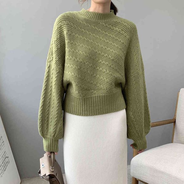 

tees knitted stand collar batwing women sweater thick pullovers pull femme tricot, White