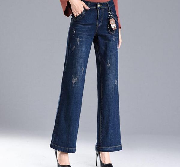 

women's jeans cotton blend wide leg pants for women plus size fashion fall spring casual capris female denim high waist yqy0903, Blue
