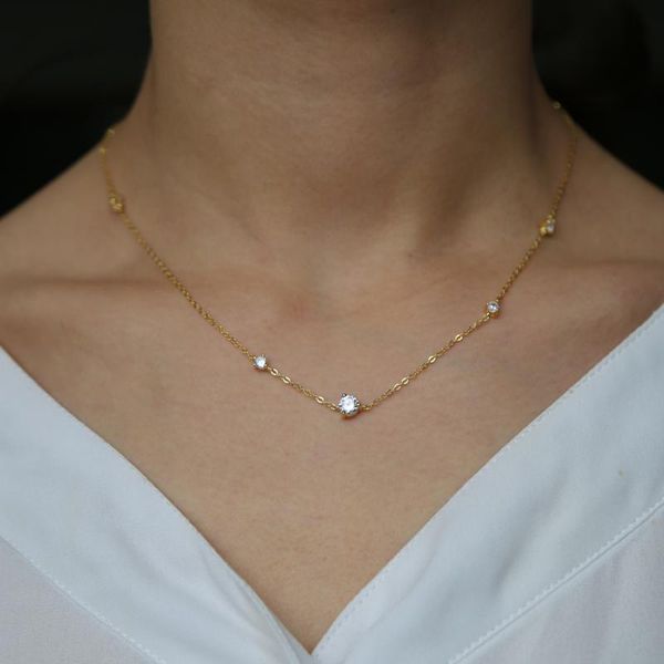 

Real 925 Sterling Silver Exquisite Women Jewelry Pave Bling Tiny Round Triangle CZ Drop Necklaces Cute Girl Charm Christmas Gift Chains