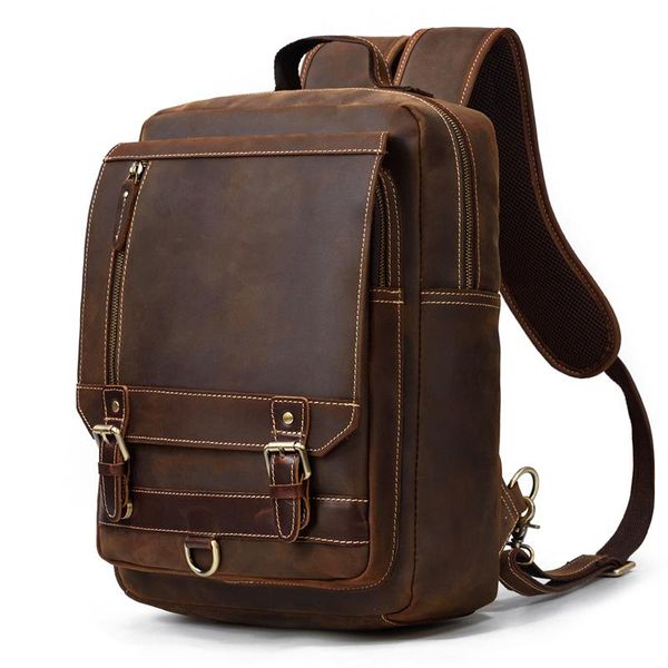 

backpack large leather genuine real 15.6 inch computer cowhide lapbag vintage retro style school