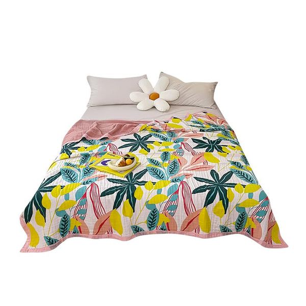 

blankets cotton 6 layers gauze summer blanket throw cartoon printed twin full queen king size for sofa or bed