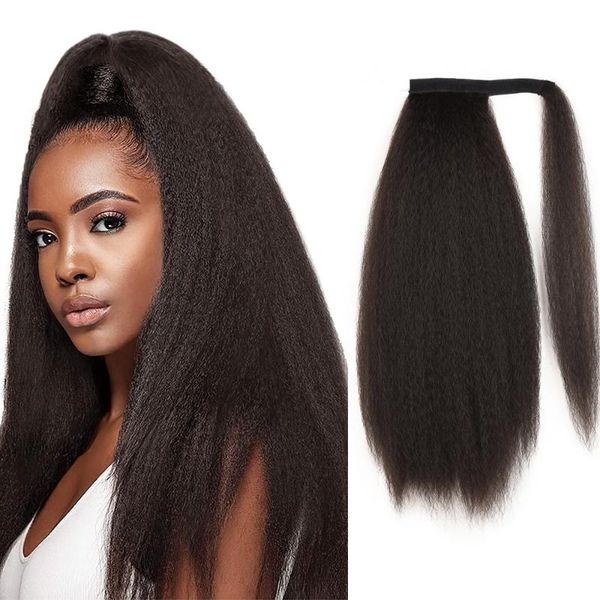 

synthetic wigs long kinky straight ponytail wrap around heat resistant pony tail for black women clip in hairpiece
