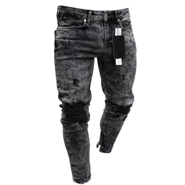 

men's jeans skinny snowflake casual slim fit zipper pants, Blue