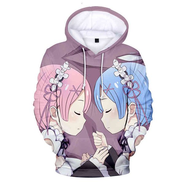 

women's hoodies & sweatshirts japan anime re: zero twin maid ram 3d printing hoodies sweatpants harajuku luxury rock n roll all-match c, Black
