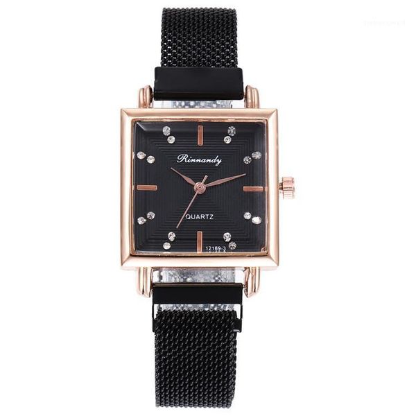 

wristwatches 2021 fashion brand bracelet women watch set magnet rhinestone square ladies dress quartz wristwatch clock relogiofeminino, Slivery;brown