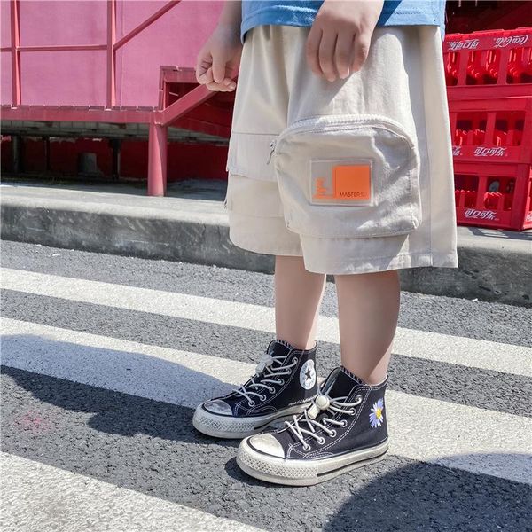 

summer children's shorts fashion washed cotton short pants kids boys functional tooling baby five-point casual pant, Black