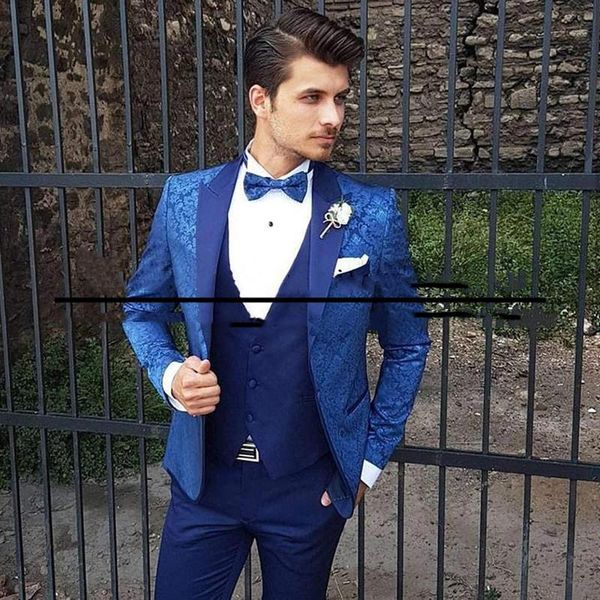 

men's suits & blazers brand custom made suit men 3 pieces groom wedding royal blue set fashion designs jacket+vest + pants slim fit gro, White;black