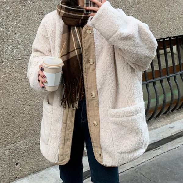 

women's jackets japan style korean fashion cotton padded jacket simple loose winter autumn s lambswool splicing, Black;brown