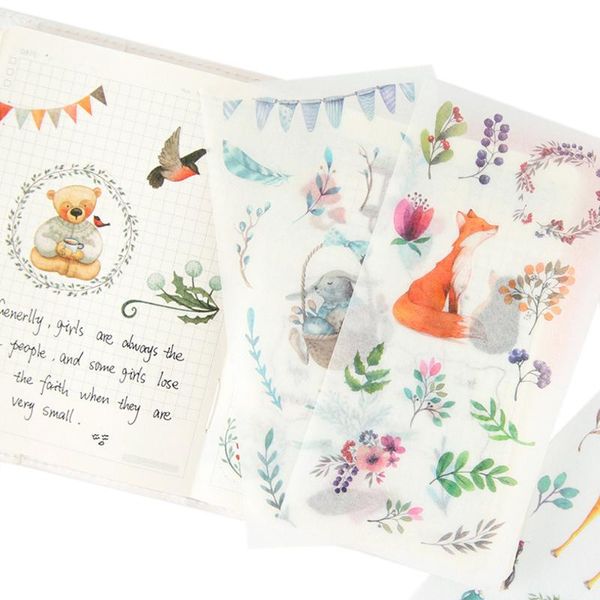 

gift wrap 15packs/lot cartoon animals garland paper sticker/leaves bear scrapbooking decoration label/diary notes school office
