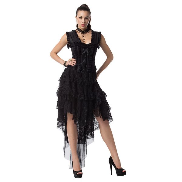 

costumes women's 2021 irregular stitching dress lace medieval court, Black