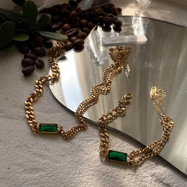 

chains jewelry necklace titanium steel gold emerald korean fashion bracelet for women 2021 trend wholesale, Silver