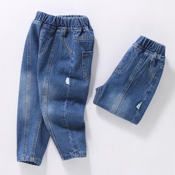 

children's clothing jeans 2021 autumn korean all-match boys stitching long pants, Blue