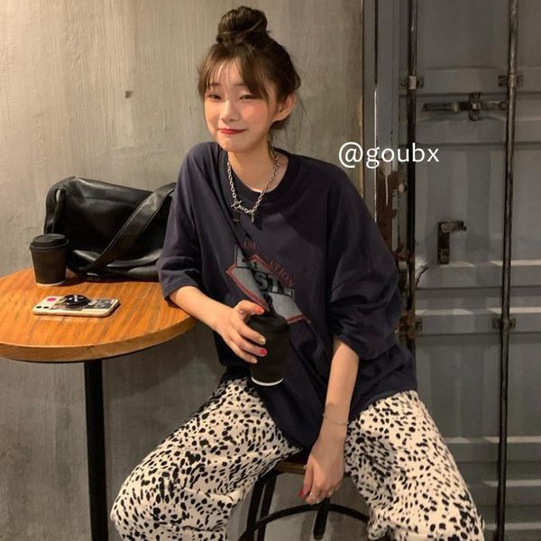 

women's t-shirt summer 2021 korean style loose vintage print short sleeves female bf idle fried street pullover top, White
