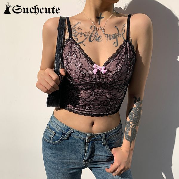 

women's tanks & camis goth aesthetic flower print lace tank for women dark academia fashion skinny camisole v-neck bow, White