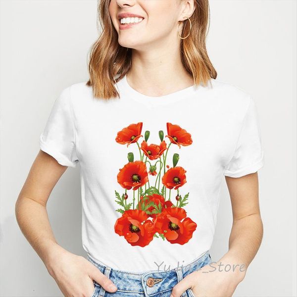 

watercolor red poppies flowers printed womens white summer casual cute short for girl