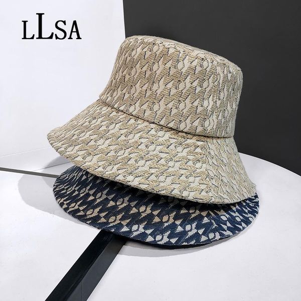 

wide brim hats latest fisherman hat women letter full print design sun protection brand bucket panama lady cap designer luxury woman sunhat, Blue;gray