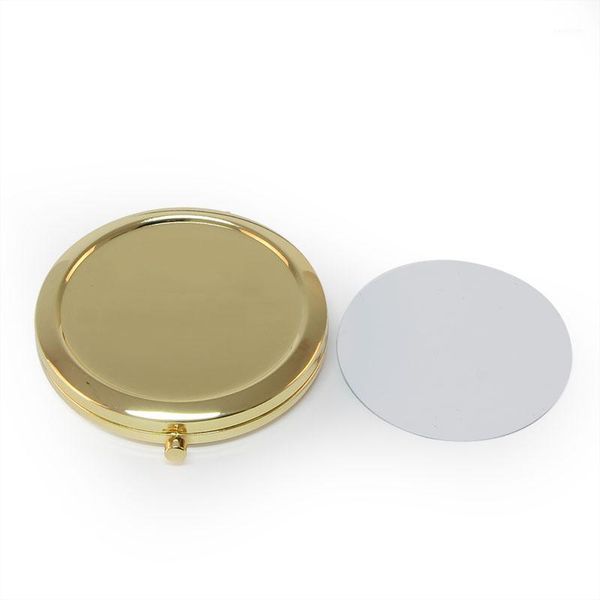 

gold color metal compact makeup mirror portable round cosmetic with 58 mm sublimation plate for birthday gift1