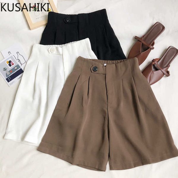 

kusahiki summer korean shorts for women causal solid high waisted bottoms fashion wide leg short feminimos 6h437 210602, White;black