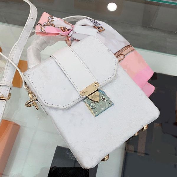 

mobile phone bag white box bags handbag purse genuine leather gold hardware buckle removable shoulder strap plain silk ribbon