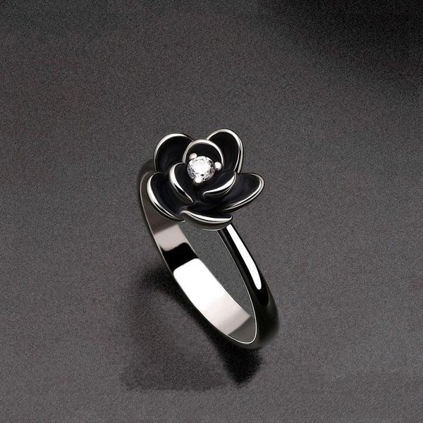 

wedding rings elegant rose flower for women cubic zirconia black gold color engagement party gift fashion jewelry kbr478, Slivery;golden