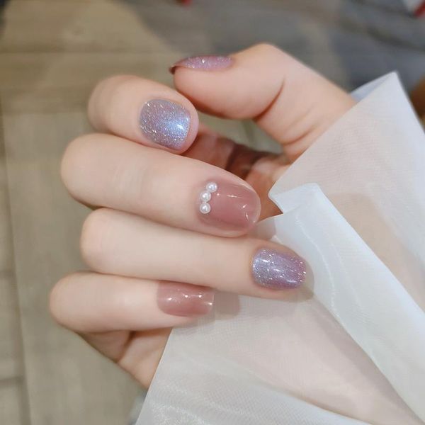 

24pcs aquamarine cat's eye wear long paragraph fashion good-looking manicure patch false nails wearable glue nail, Red;gold