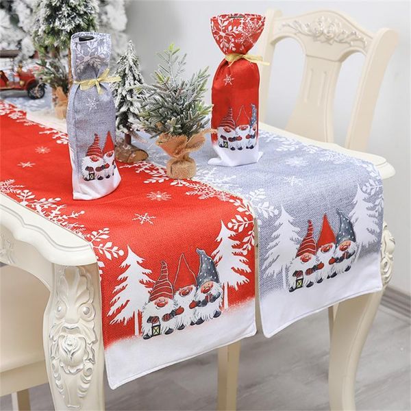 

mats & pads christmas cartoon table runner red gray santa claus elf snowflake print merry decor for home happy year