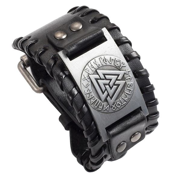 

bangle jessingshow nordic viking odin bracelet men handmade weave wide leather wristband adjustable black brown punk jewelry