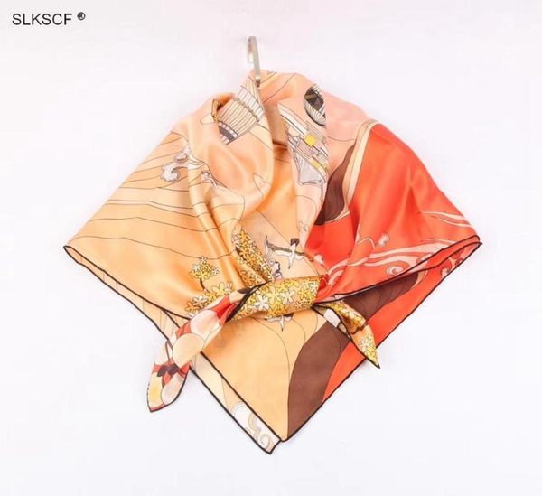 

scarves [slkscf] 90x90cm est design flower print square silk satin scarf muslim hijabs shawls neckerchieves female, Blue;gray