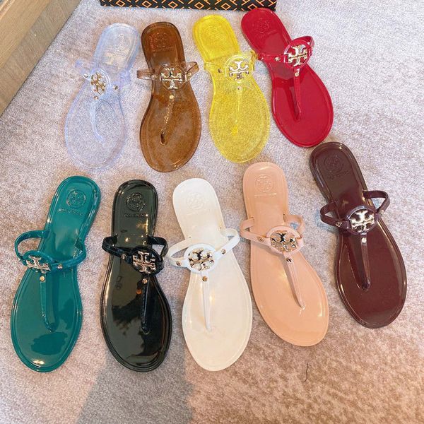 

slippers sandals tb new flat bottom flip flop pvc jelly cool clip slipper buckle holiday beach skid women's shoes for summer, Black