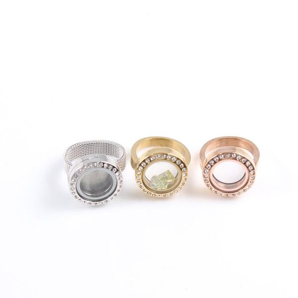 

wedding rings selling 316l stainless steel magnetic floating locket ring 20mm charms with crystals for women, Slivery;golden