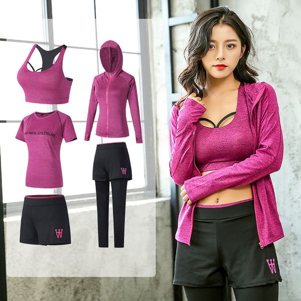 

women's tracksuits quick-drying sports suit leisure running and fitness breathable yoga wear five-piece yoga0080 ltbu, Gray