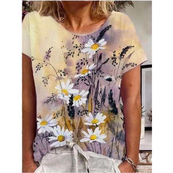 

summer age reduction hedging loose print urban casual round neck large size short-sleeved women's t-shirt, White